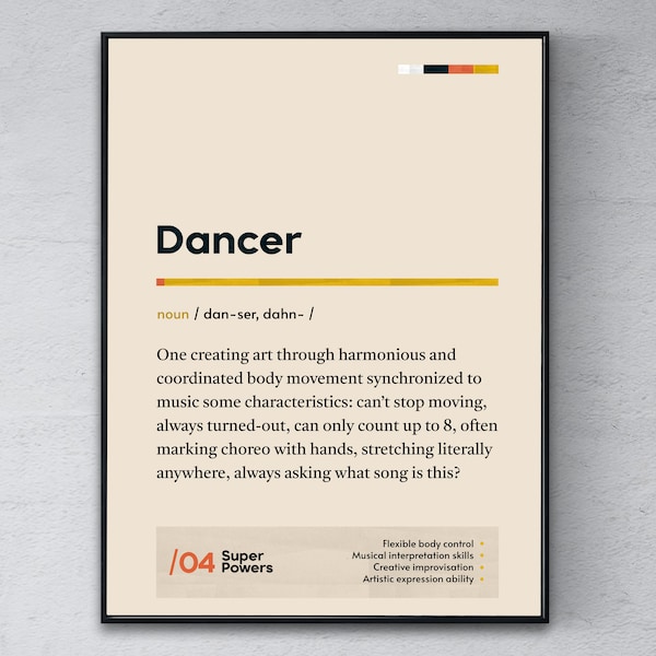 Dancer Definition Poster, Terpsichorean Graduation Print, Hoofer Coworker Wall Art, Funny Modern Office Gift