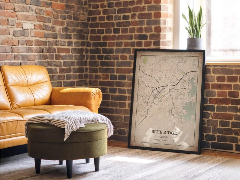 Vintage Blue Ridge GA Map Print, Distressed Classic Wall Art, Blue ...