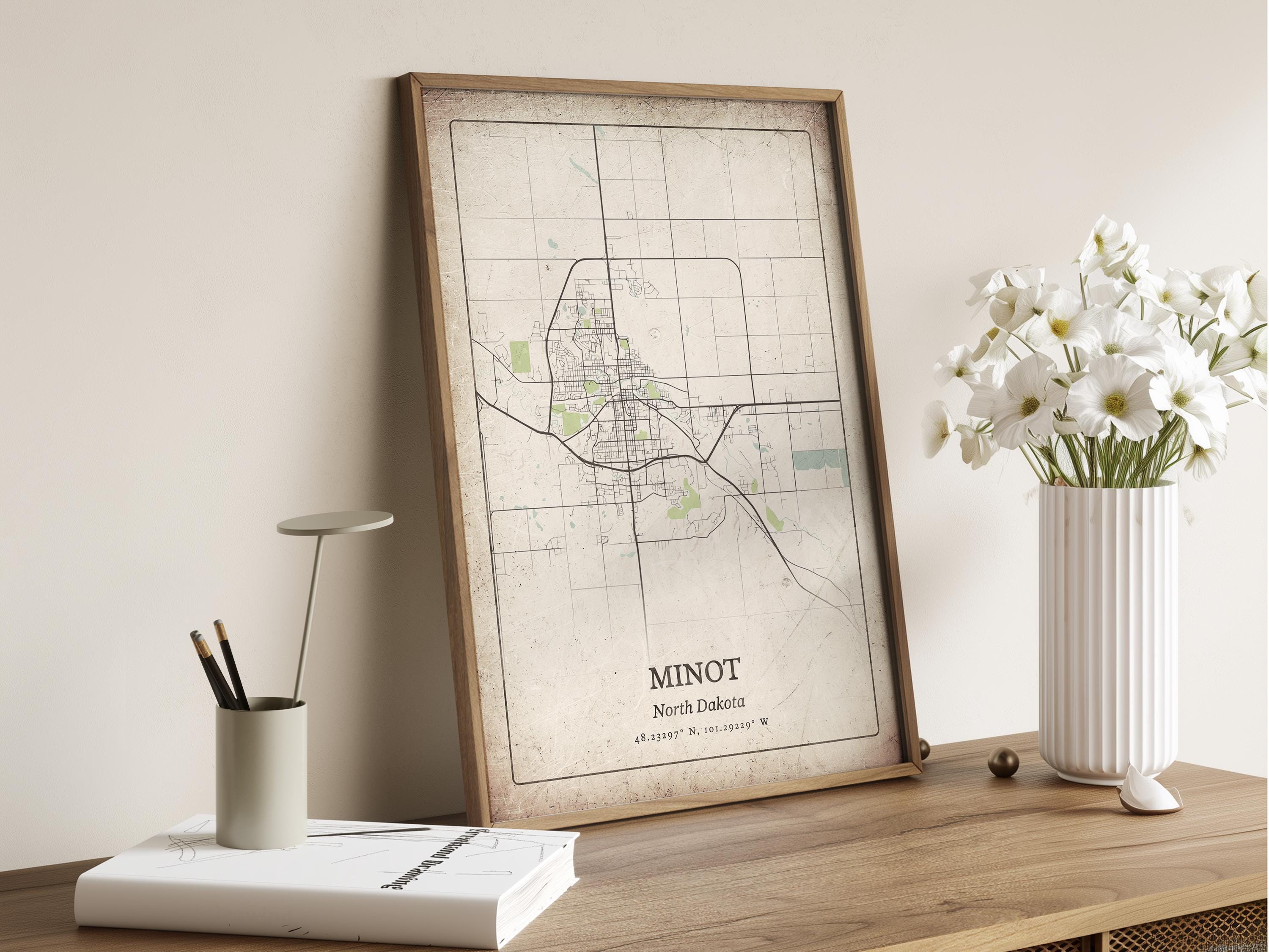 Minot Rural Classic Minot Map Print, Retro Rustic Wall Art, Minot Poster, Rural ...