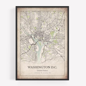 Vintage Washington D.C. Map Print, Classic Distressed Wall Art, Washington D.C. City Poster, United States Art
