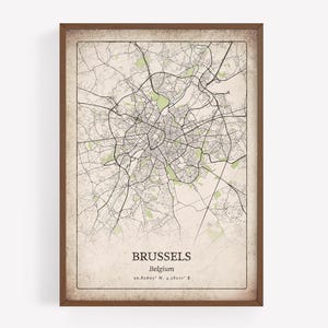 Classic Brussels Map Print, Grunge Distressed Wall Art, Brussels Poster, Urban Metropolitan Apartment Decor, Belgium Art