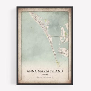 Rustic Anna Maria Island Map Print, Vintage Distressed Wall Art, Anna Maria Island City Poster, Beach House Decor, Florida United States Art