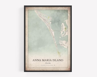 Rustic Anna Maria Island Map Print, Vintage Distressed Wall Art, Anna Maria Island City Poster, Beach House Decor, Florida United States Art