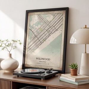 Vintage Wildwood Map Print, Classic Retro Wall Art, Wildwood City Poster, Beach House Decor, New Jersey United States Art image 2