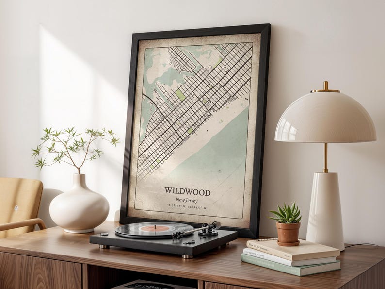 Vintage Wildwood Map Print, Classic Retro Wall Art, Wildwood City Poster, Beach House Decor, New Jersey United States Art image 2