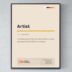 Künstler Definition Poster, Maler Abschluss Druck, Lustiges modernes Büro Geschenk, Musiker Mitarbeiter Wandkunst