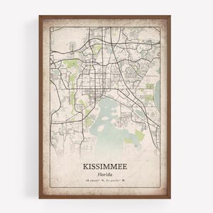 Classic Kissimmee Map Print, Retro Rustic Wall Art, Kissimmee City Poster, Resort Villa Decor, Florida United States Art