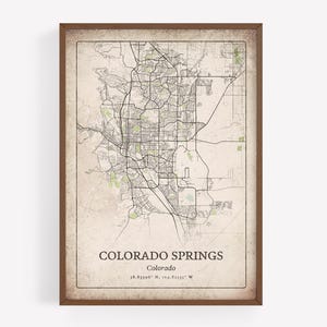 Vintage Colorado Springs Map Print, Grunge Retro Wall Art, Colorado Springs City Poster, Mountain Cabin Decor, Colorado United States Art