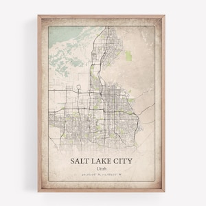 Rustic Salt Lake City Map Print, Vintage Antique Wall Art, Salt Lake City Poster, Urban Metropolitan Apartment Decor, Utah United States Art