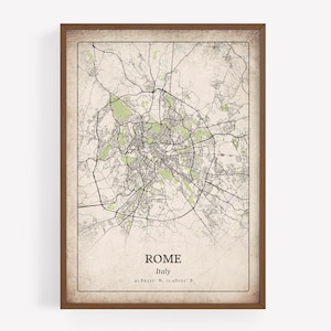 Impression de carte de Rome classique, art mural grunge vintage, affiche de la ville de Rome, décoration d'appartement urbain métropolitain, art de l'Italie