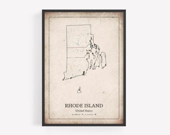 Vintage Rhode Island Map Print, Antique Retro Wall Art, Rhode Island State Poster, Coastal Cottage Decor, United States Art