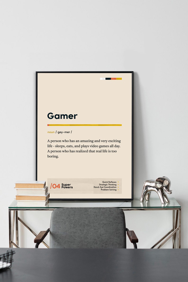 Gamer Definition Poster, Funny Modern Office Gift, Video-game ...
