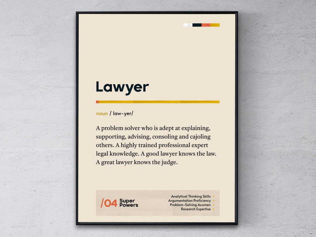 Lawyer Definition Poster, Barrister Coworker Wall Art, Attorney