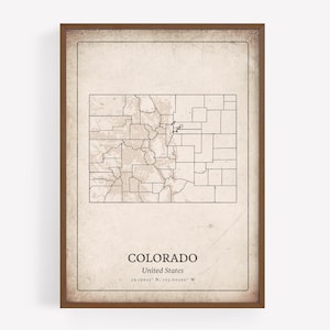 Vintage Colorado Map Print, Rustic Retro Wall Art, Colorado State Poster, Mountain Cabin Decor, United States Art