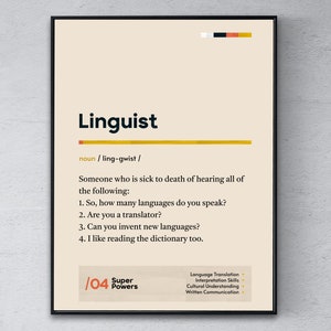 Linguist Definition Poster, Philologe Abschluss Druck, Etymologist Coworker Wandkunst, Lustiges Modernes Büro Geschenk