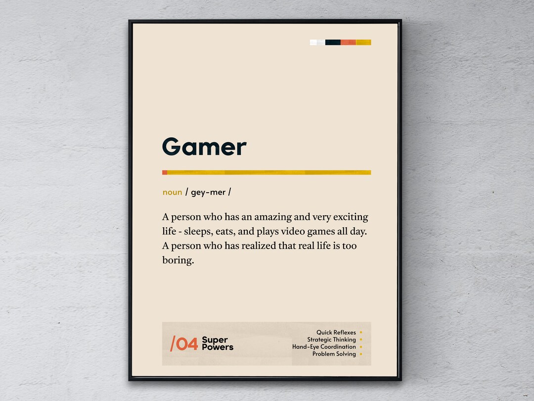 Gamer Definition Poster, Funny Modern Office Gift, Video-game ...