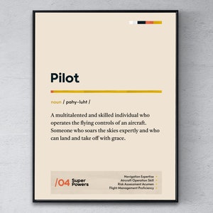 Pilot Definition Poster, Lustiges Modernes Büro Geschenk, Flieger Mitarbeiter Wandkunst, Navigator Abschluss poster