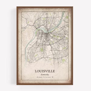 Impression de carte rustique de Louisville, art mural ancien en détresse, affiche de la ville de Louisville, art du Kentucky, États-Unis