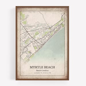 Rustic Myrtle Beach Map Print, Distressed Vintage Wall Art, Myrtle Beach City Poster, Beach House Decor, South Carolina United States Art