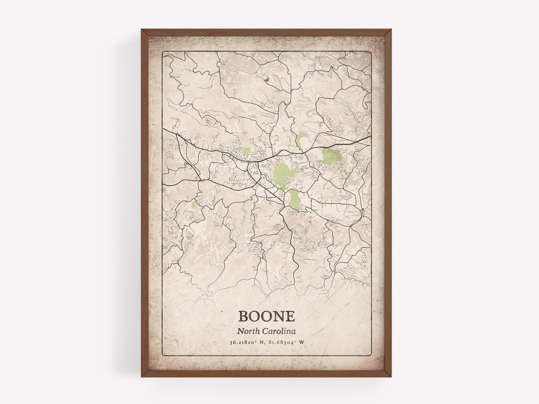Rustic Boone Map Print, Vintage Distressed Wall Art, Boone Poster ...