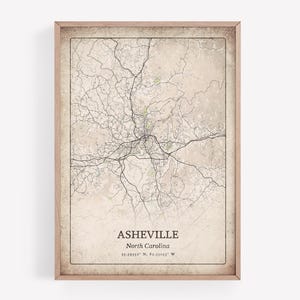 Retro Asheville Map Print, Vintage Classic Wall Art, Asheville City Poster, Mountain Cabin Decor, North Carolina United States Art