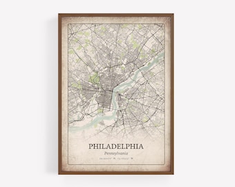 Impressão rústica de mapa da Filadélfia, arte de parede antiga em grunge, pôster da cidade da Filadélfia, arte da Pensilvânia, Estados Unidos
