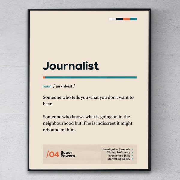 Journalist Definition Poster, Reporter Graduation Print, Funny Modern Office Gift, Correspondent Coworker Wall Art