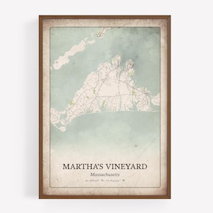 Rustic Martha’S Vineyard Map Print, Grunge Classic Wall Art, Martha’S Vineyard City Poster, Massachusetts United States Art