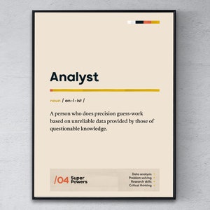 Analyst Definition Poster, Funny Modern Office Gift, Strategist Coworker Wall Art, Researcher Graduation Print
