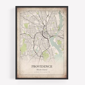 Retro Providence Map Print, Distressed Vintage Wall Art, Providence City Poster, Rhode Island United States Art