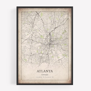 Vintage Atlanta Map Print, Antique Retro Wall Art, Atlanta City Poster, Urban Metropolitan Apartment Decor, Georgia United States Art