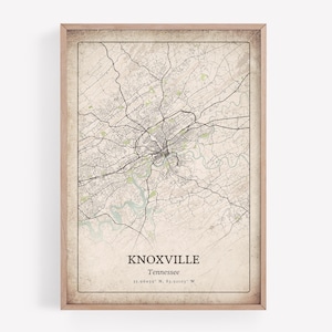 Impresión de mapa vintage de Knoxville, arte mural rústico clásico, póster de la ciudad de Knoxville, decoración de cabaña de montaña, arte de Tennessee, Estados Unidos
