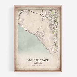 Vintage Laguna Beach Map Print, Rustic Retro Wall Art, Laguna Beach City Poster, Beach House Decor, California United States Art