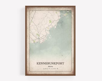 Vintage Kennebunkport ME Map Print, Classic Grunge Wall Art, Kennebunkport Poster, Coastal Cottage Decor, Maine United States Art