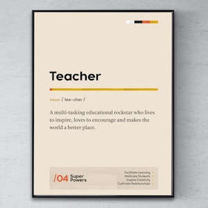 Teacher Definition Poster, Funny Modern Office Gift, Instructor Coworker Wall Art, Educator Graduation Print