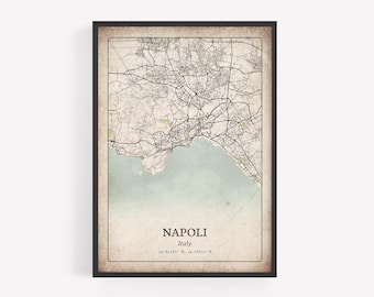 Rustic Napoli Map Print, Antique Grunge Wall Art, Napoli Poster, Urban Metropolitan Apartment Decor, Italy Art