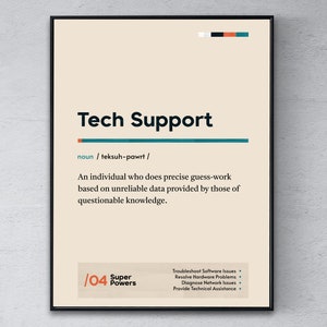Tech Support Definition Poster, Technical Assistance Graduation Print, Technical Help Coworker Wall Art, Funny Modern Office Gift