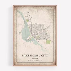 Vintage Lake Havasu City Map Print, Distressed Retro Wall Art, Lake Havasu City Poster, Lake House Decor, Arizona United States Art
