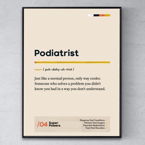 Affiche de définition de podiatre, art mural de collègue médecin de pied, impression de fin d’études de podologue, cadeau de bureau moderne drôle
