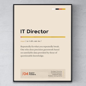 It Director Definition Poster, Funny Modern Office Gift, Technology Director Coworker Wall Art, Chief Information Officer Graduation Print