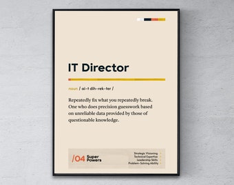 Pôster de definição do diretor de TI, presente de escritório moderno engraçado, arte de parede do colega de trabalho do diretor de tecnologia, impressão de formatura do diretor de informações