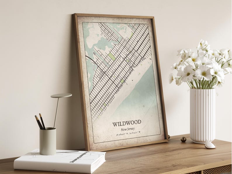 Vintage Wildwood Map Print, Classic Retro Wall Art, Wildwood City Poster, Beach House Decor, New Jersey United States Art image 5