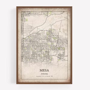 Vintage Mesa Map Print, Antique Classic Wall Art, Mesa City Poster, Desert Retreat Decor, Arizona United States Art