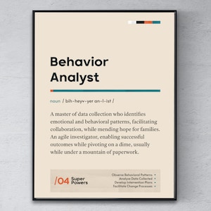 Gedrag Analist Definitie Poster, Grappig Modern Kantoor Cadeau, Conduct Analyst Graduation Print, Gedrag Specialist Collega Wall Art