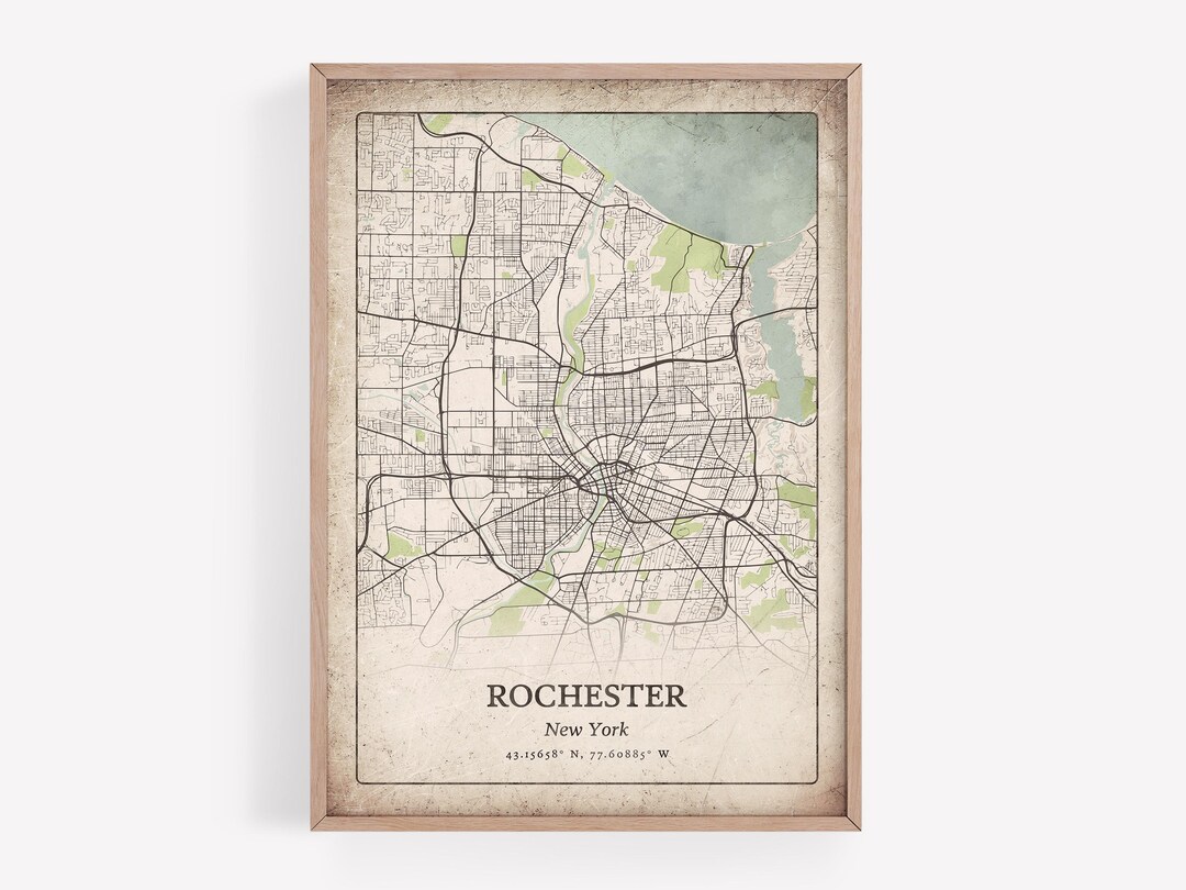 Vintage Rochester Map Print, Antique Distressed Wall Art, Rochester ...