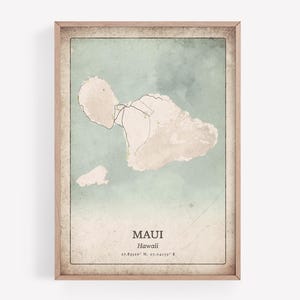 Vintage Maui Map Print, Rustic Classic Wall Art, Maui City Poster, Island Retreat Decor, Hawaii Art