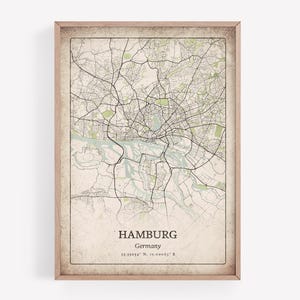 Retro Hamburg Karte, rustikale klassische Wandkunst, Hamburg City Poster, Urban Metropolitan Wohnung Dekor, Deutschland Art
