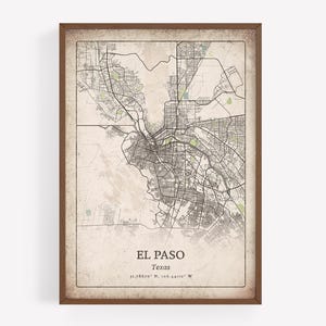 Vintage El Paso Map Print, Distressed Classic Wall Art, El Paso City Poster, Desert Retreat Decor, Texas United States Art