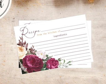 Peony Recipe Card Template Digital Download PDF JPG Bridal Shower Recipe Card 4x6 Floral Recipe Cards Instant Download Wedding Recipe Cards