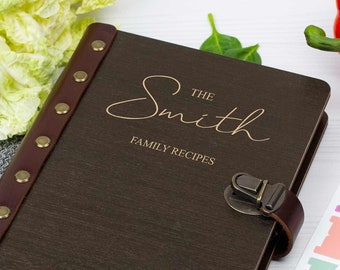 Personalized Family Recipe Book Kitchen Gift for Hostess Wooden Engraved Recipe Journal Christmas Gift for New Family Housewarming Gift